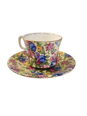Vintage Royal Winton Grimwades Teacup Saucer Set Sweet Pea floral chintz pattern